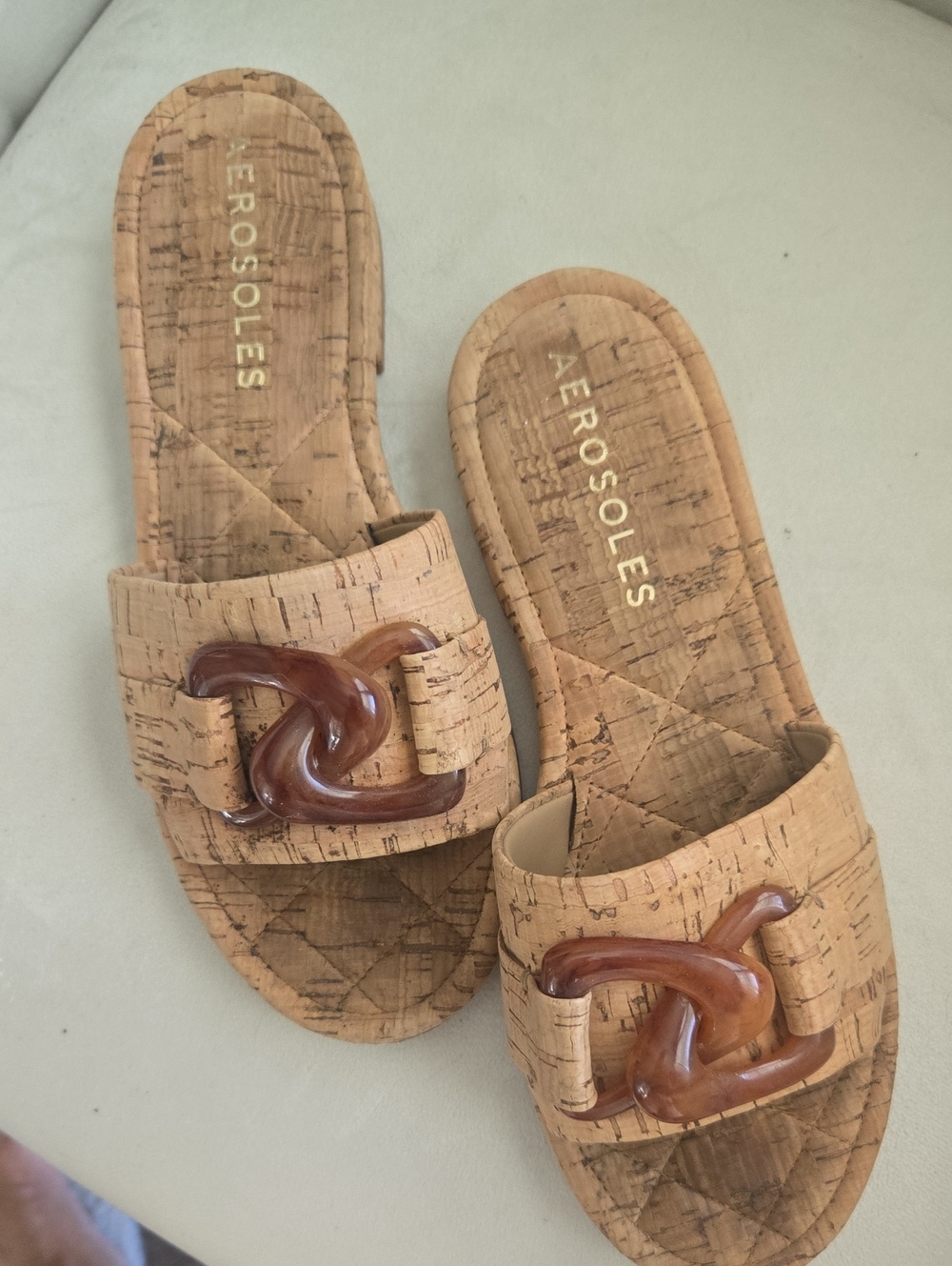 AEROSOLES Cork Slide Sandals with Tortoiseshell Knot Accent